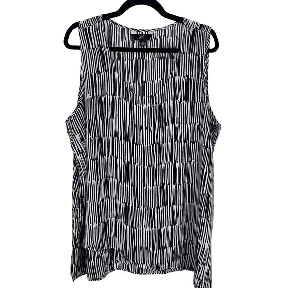 GNW Tops - Black White Stripe Sleeveless Mock Wrap Flowy Blouse Women’s 1X Plus Size